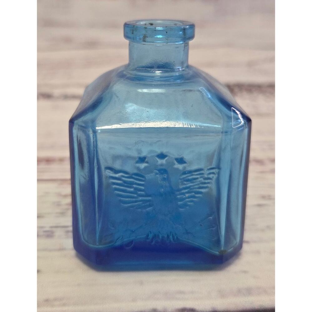 Wheaton Glass Daniel Webster Recorder Ink Bottle Blue Mini Salem Mass Vintage